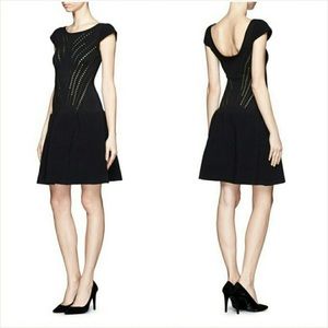 MAJE 'ERYNE' V-SHAPE PERFORATED CAP SLEEVE DRESS L